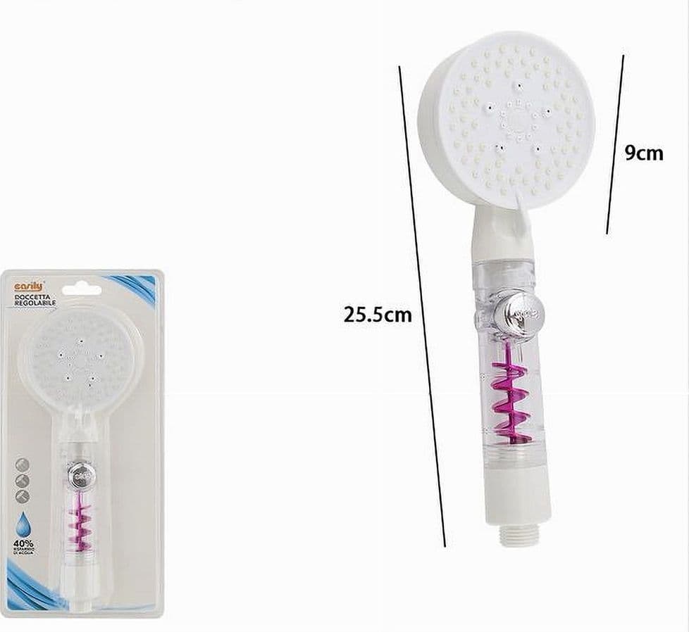 SOFFIONE DOCCIA MULTIGETTO FLUSSO D'ACQUA CURVO PULSANTE DOCCETTA 9X25.5CM 87530 - 2