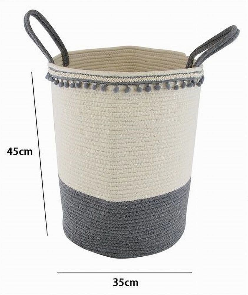 CESTO PORTAOGGETTI PER BIANCHERIA IN CORDA PONPON GRIGI CON MANICI 35X45CM 10672 - 2