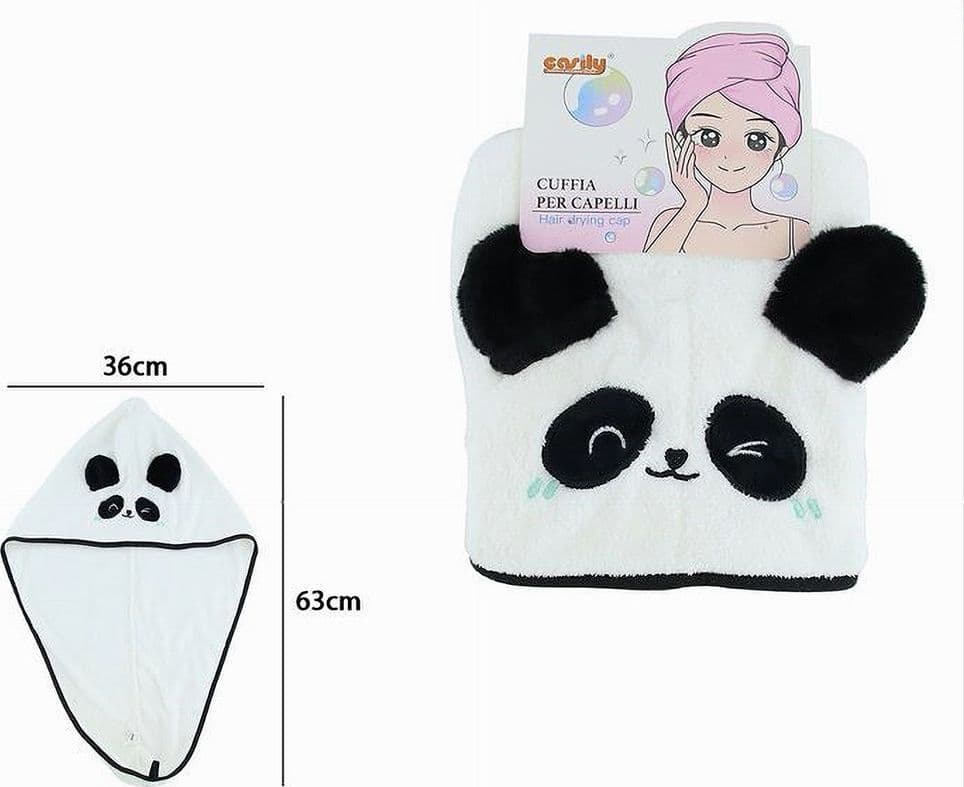CUFFIA PER CAPELLI ASCIUGAMANO ASSORBENTE SHAMPOO BAGNO DOCCIA ASCIUGA PANDA 10732 - 2