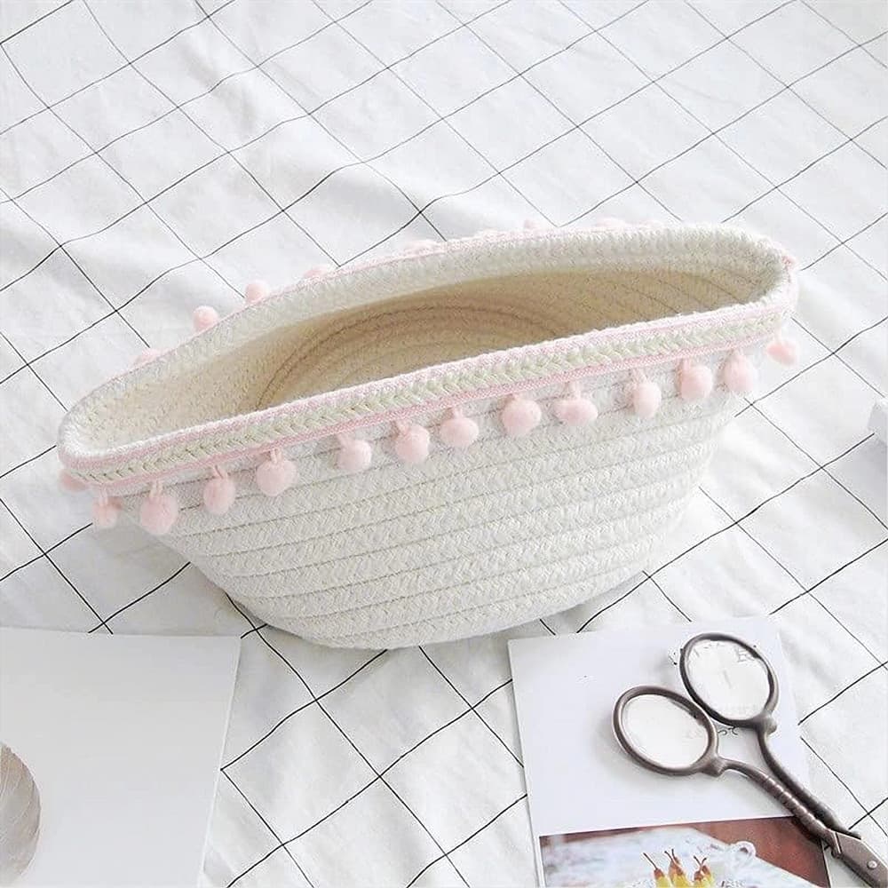 CESTO PORTA OGGETTI PER BIANCHERIA IN CORDA PON PON ROSA CESTINO 30X14 CM 10667 - 7