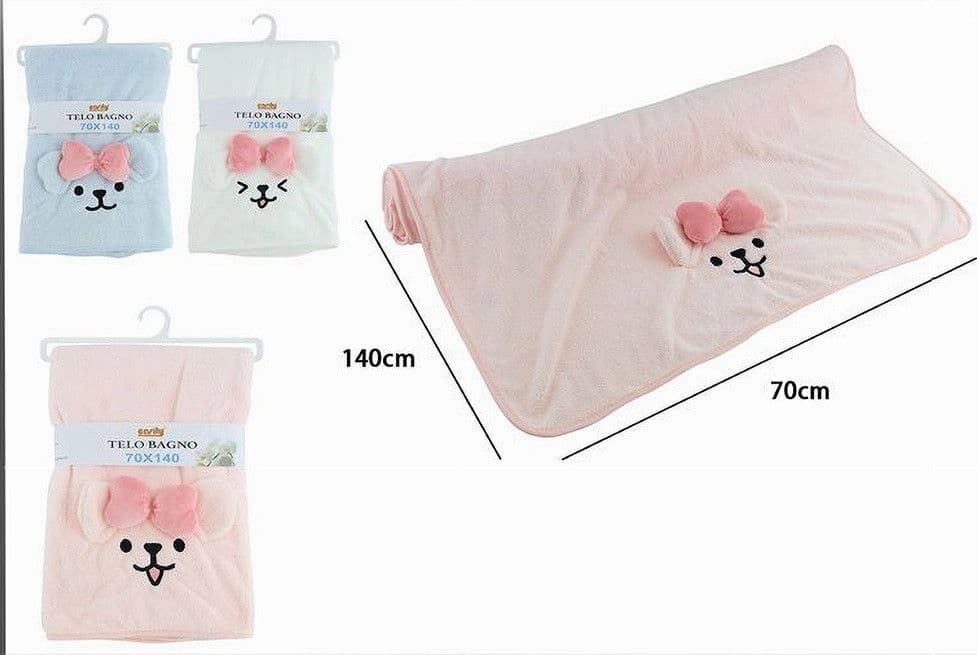 TELO BAGNO ASCIUGAMANO 70X140 CM DA DOCCIA IN TESSUTO CAGNOLINA CON FIOCCO 10742 - 2