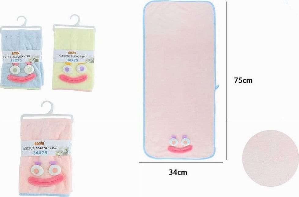 ASCIUGAMANO VISO 34X75CM TESSUTO MORBIDO CON FACCIA BAGNO OSPITE 3 COLORI 10737 - 2