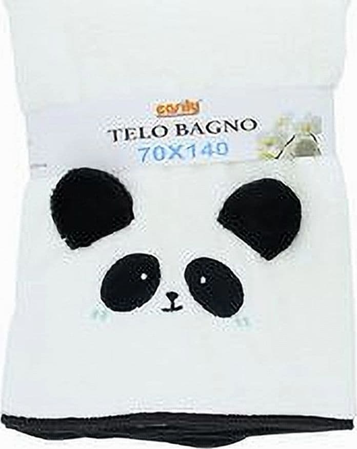 TELO DA BAGNO ASCIUGAMANO 70X140 CM DA DOCCIA IN TESSUTO CON FACCIA PANDA 10734 - 3