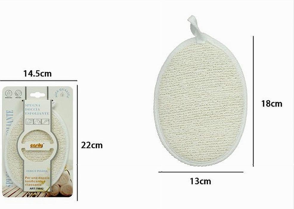 SPUGNA PER DOCCIA BAGNO ESFOLIANTE CURA PELLE CORPO 13X18 CM BIANCA OVALE 79642 - 2