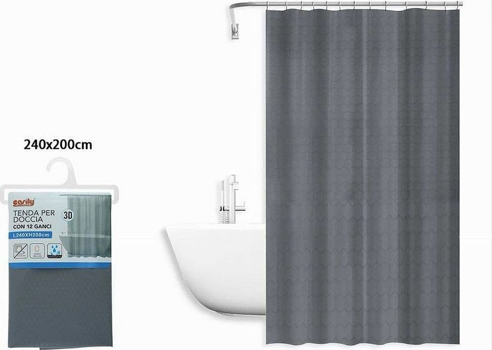 TENDA DOCCIA VASCA BAGNO EFFETTO 3D A NIDO D'APE GRIGIO 240X200CM 12 GANCI 87606 - 3