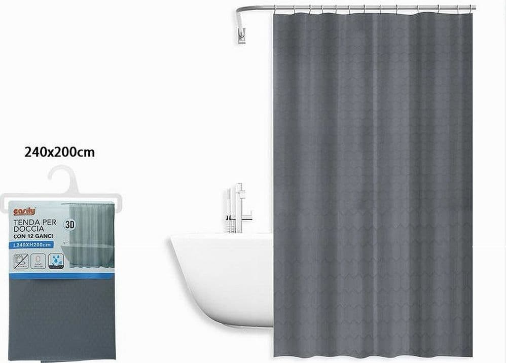 TENDA DOCCIA VASCA BAGNO EFFETTO 3D A NIDO D'APE GRIGIO 240X200CM 12 GANCI 87606 - 3