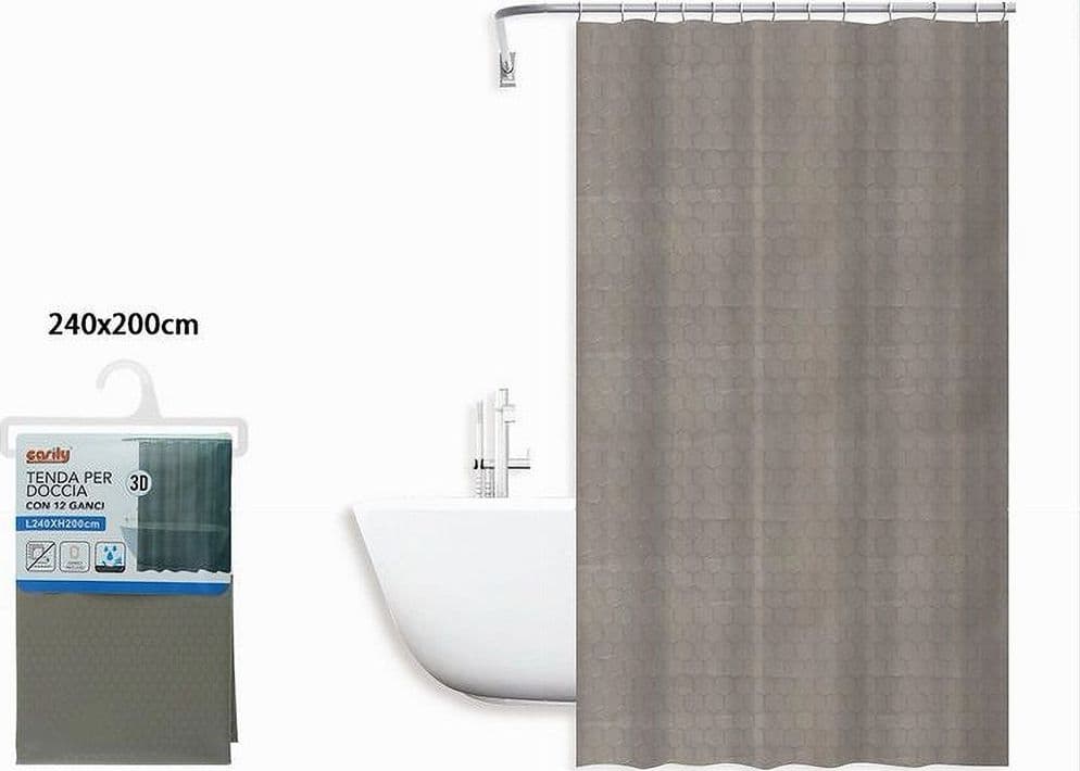 TENDA DOCCIA VASCA BAGNO EFFETTO 3D NIDO D'APE TORTORA 240X200 CM 12 GANCI 87604 - 2