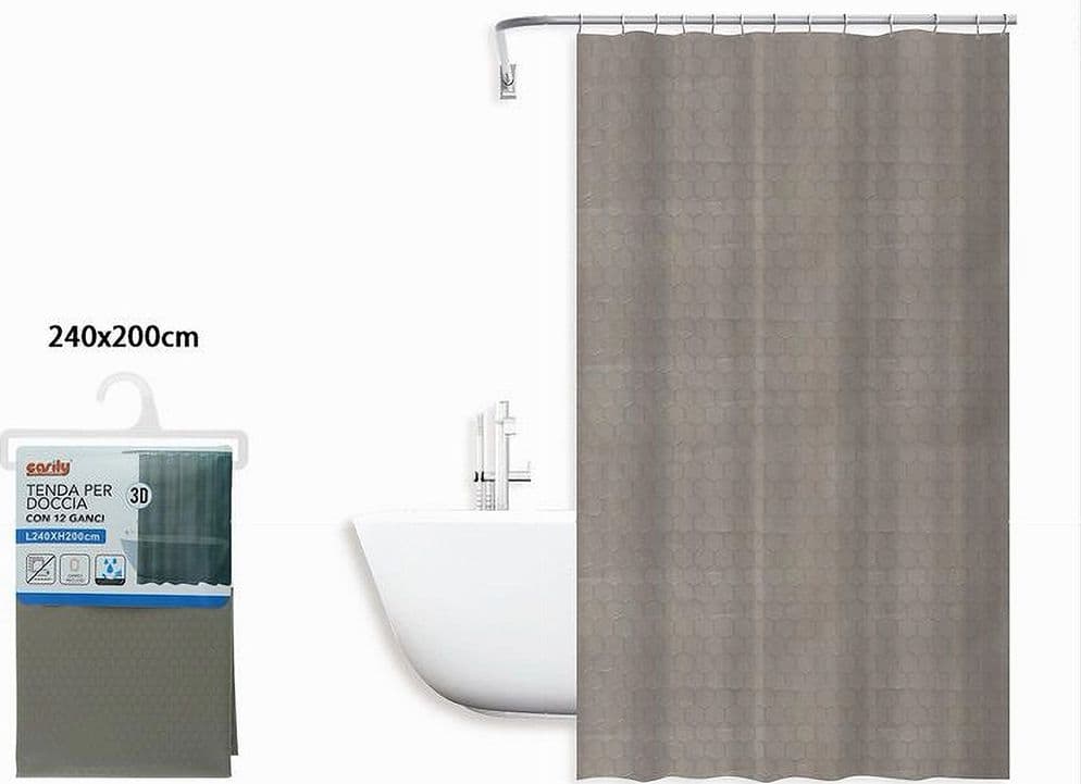 TENDA DOCCIA VASCA BAGNO EFFETTO 3D NIDO D'APE TORTORA 240X200 CM 12 GANCI 87604 - 2