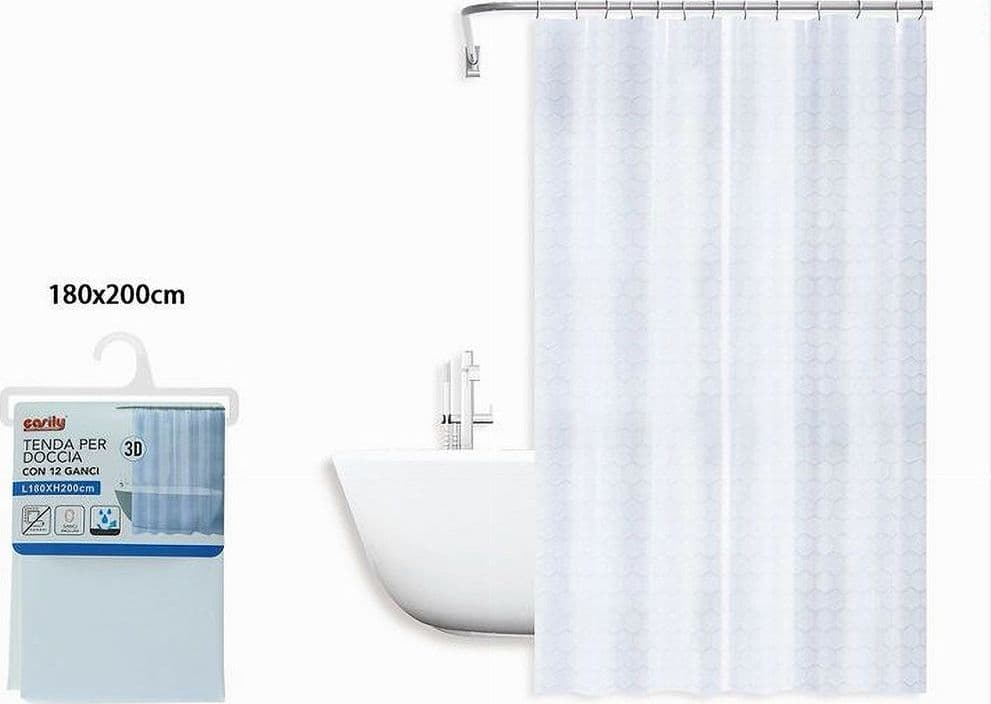 TENDA PER DOCCIA VASCA DA BAGNO EFFETTO 3D A NIDO D'APE 180X200CM 12 GANCI 87601 - 2