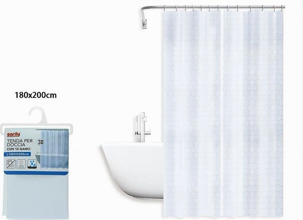 TENDA PER DOCCIA VASCA DA BAGNO EFFETTO 3D A NIDO D'APE 180X200CM 12 GANCI 87601 - 2