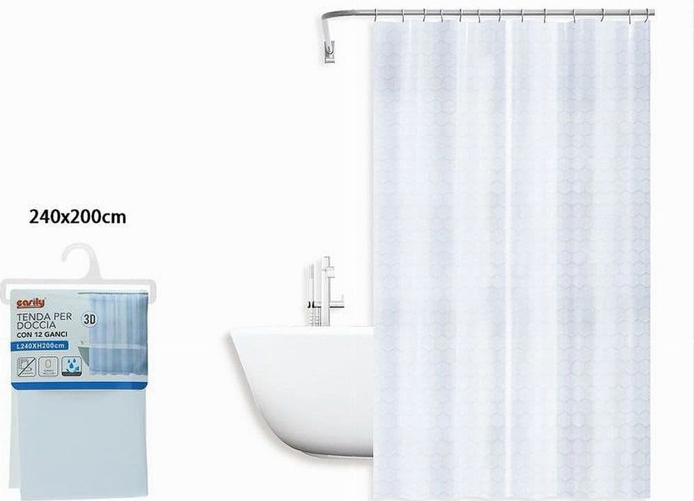 TENDA PER DOCCIA VASCA DA BAGNO EFFETTO 3D A NIDO D'APE 240X200CM 12 GANCI 87602 - 2