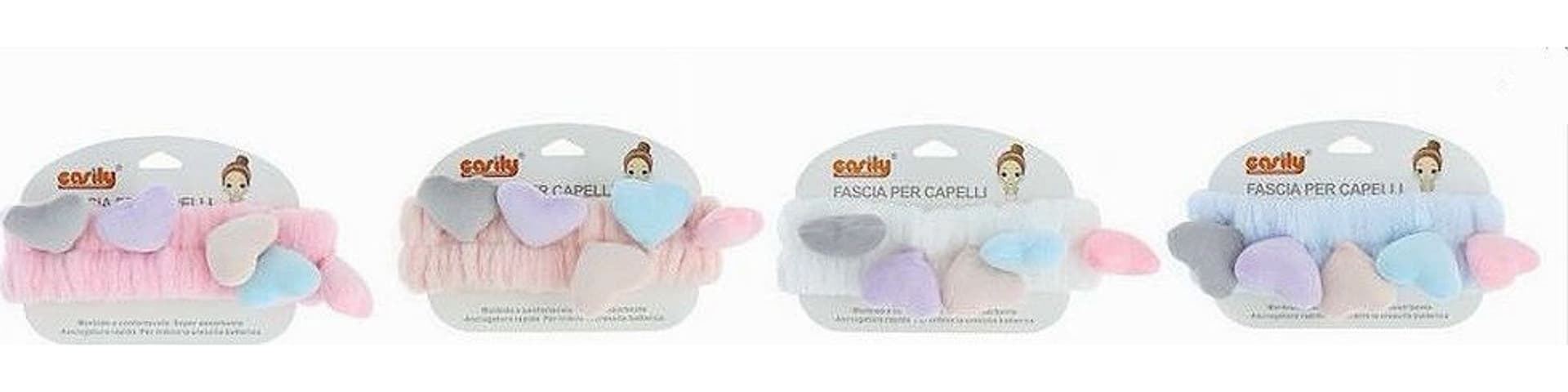 FASCIA CAPELLI DOCCIA SHAMPOO TRUCCO SPUGNA CON CUORI COLORATI 4 COLORI 10749A - 3