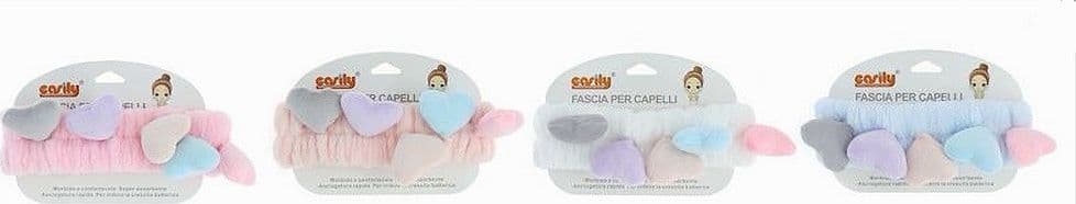 FASCIA CAPELLI DOCCIA SHAMPOO TRUCCO SPUGNA CON CUORI COLORATI 4 COLORI 10749A - 3