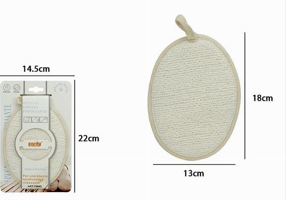 SPUGNA PER DOCCIA BAGNO ESFOLIANTE CURA PELLE CORPO 13 X 18 CM BEIGE OVALE 79645 - 2