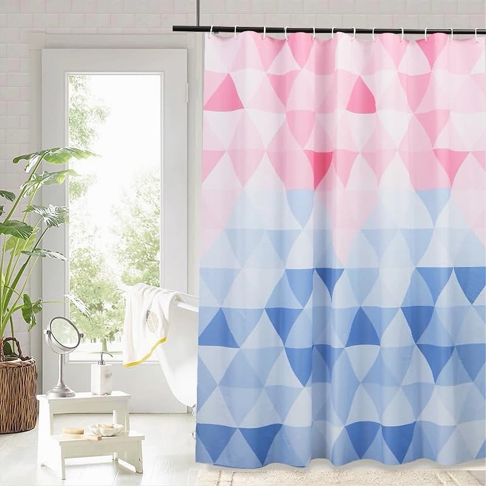 TENDA DOCCIA IMPERMEABILE BAGNO 12 ANELLI PEVA 180X200CM TRIANGOLO ROSA BLU 79220 - 3