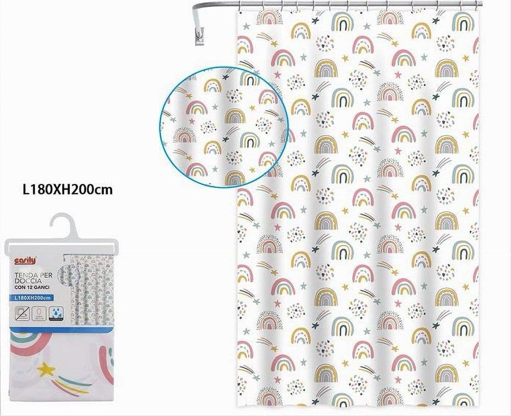 TENDA DOCCIA VASCA DA BAGNO CON 12 GANCI ARCOBALENO FANTASY 180X200CM PEVA 87563 - 2