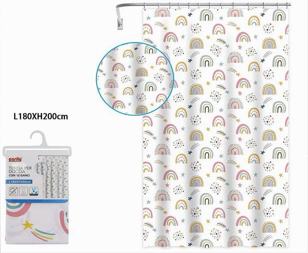 TENDA DOCCIA VASCA DA BAGNO CON 12 GANCI ARCOBALENO FANTASY 180X200CM PEVA 87563 - 2