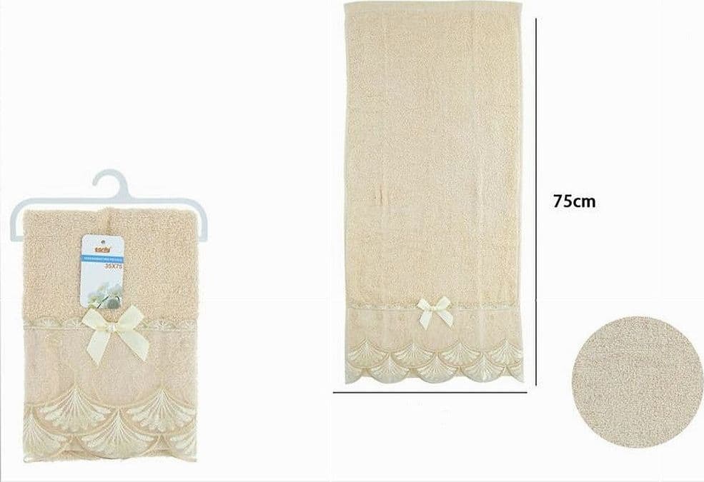 ASCIUGAMANO BAGNO VISO PICCOLO COTONE MORBIDO DECORATO 35X75CM BEIGE SCURO 79508 - 2