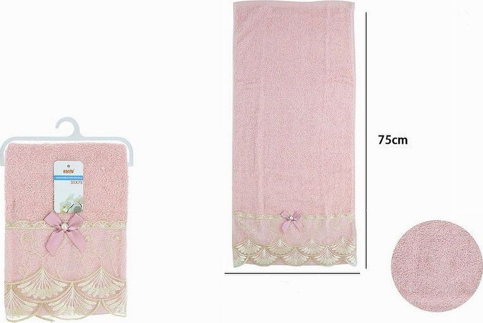 ASCIUGAMANO BAGNO VISO PICCOLO COTONE MORBIDO DECORATO 35 X 75CM 95GR ROSA 79505 - 2