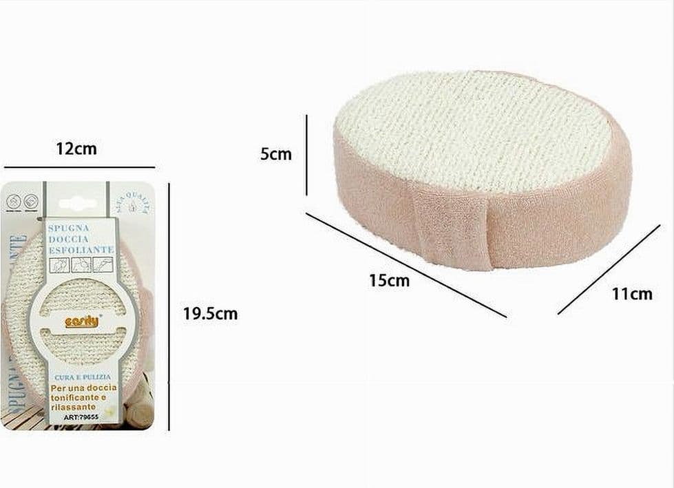 SPUGNA PER DOCCIA BAGNO ESFOLIANTE SCRUB PELLE CORPO OVALE CON FASCIA ROSA 79655 - 2