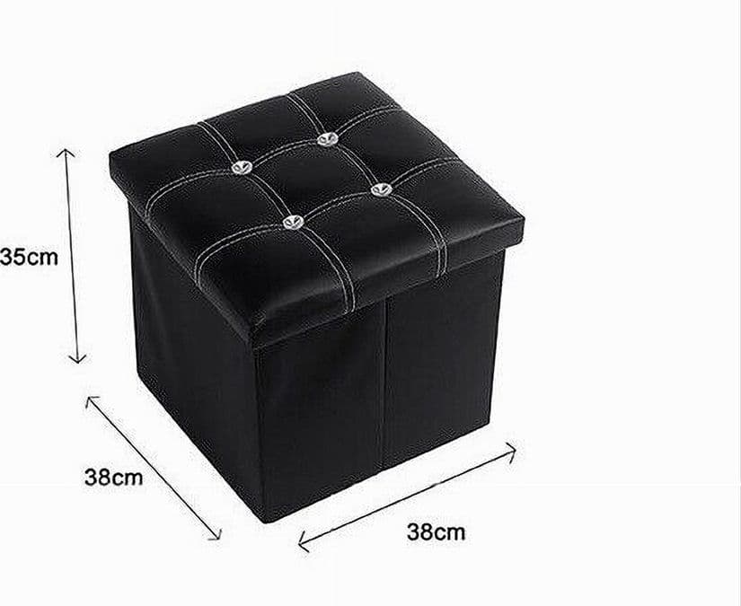 POUFF PUFF POUF CONTENITORE IMBOTTITO PORTAOGGETTI NERO STRASS 38X38X35 CM 79435 - 2