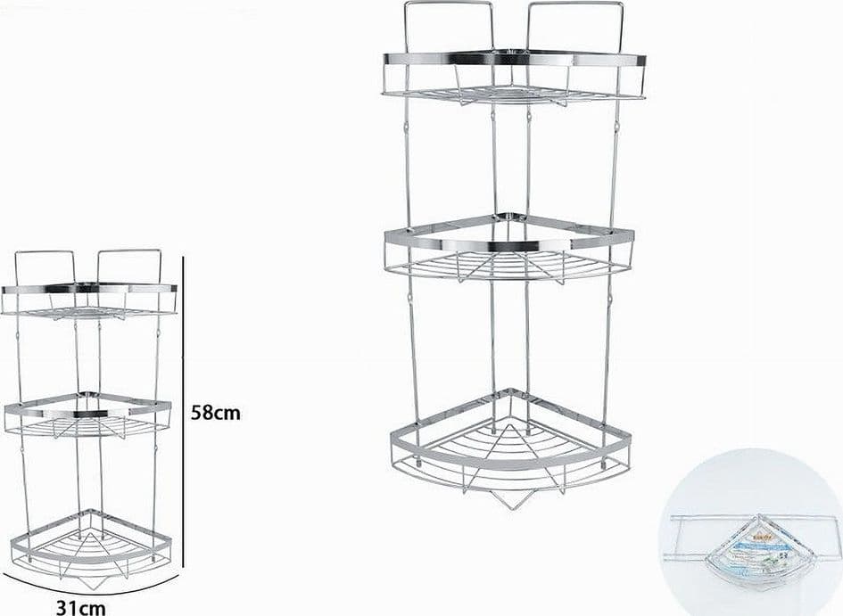 MENSOLA ANGOLARE CROMATA PER DOCCIA A 3 RIPIANI PIANI ORGANIZER PER BAGNO 59257 - 2