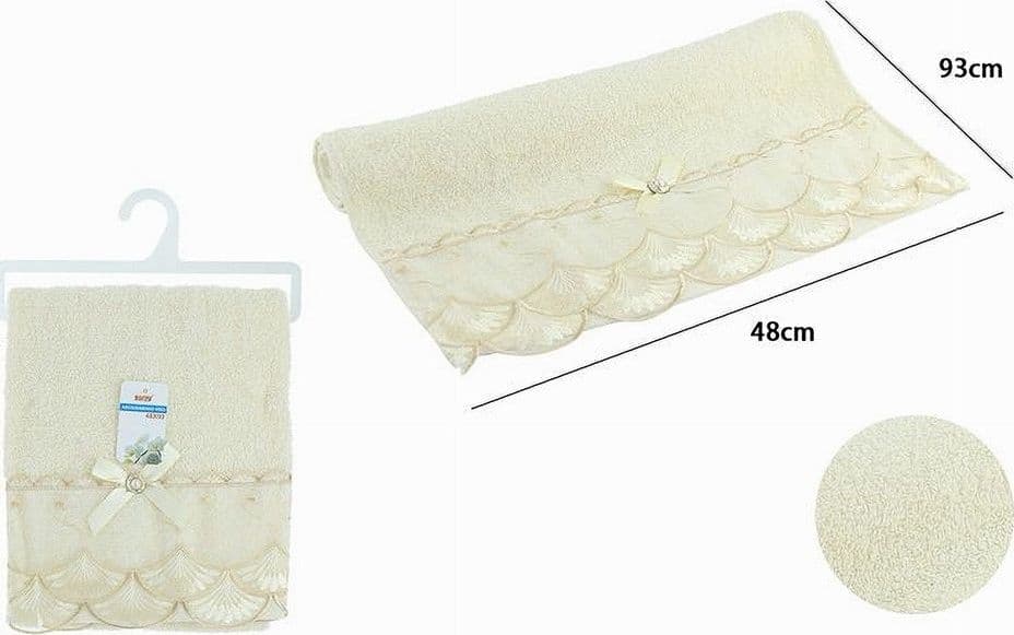 ASCIUGAMANO BAGNO VISO COTONE MORBIDO DECORATO 48X93 CM 180GR BEIGE CHIARO 79503 - 2