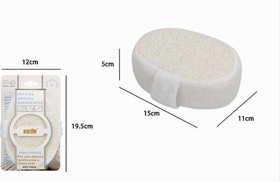 SPUGNA DOCCIA BAGNO ESFOLIANTE SCRUB PELLE CORPO OVALE CON FASCIA BIANCA 79654 - 2