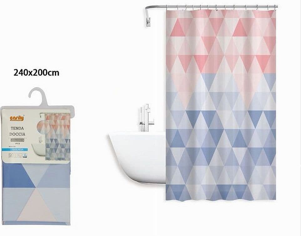 TENDA DOCCIA IMPERMEABILE BAGNO 12 ANELLI PEVA 240X200CM TRIANGOLO ROSA BLU 79221 - 3