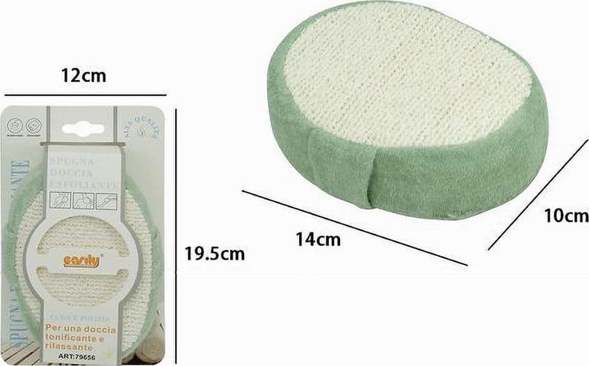 SPUGNA DA DOCCIA BAGNO ESFOLIANTE SCRUB PELLE CORPO OVALE CON FASCIA VERDE 79656 - 2