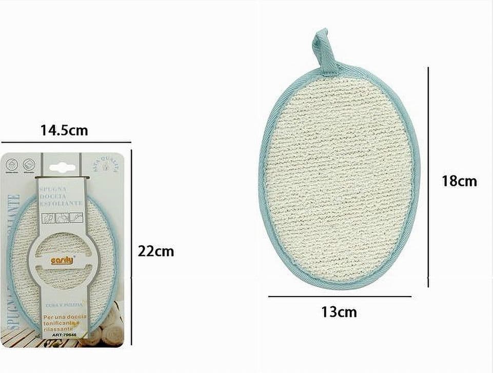 SPUGNA PER DOCCIA BAGNO ESFOLIANTE CURA PELLE CORPO 13X18 CM AZZURRA OVALE 79646 - 2