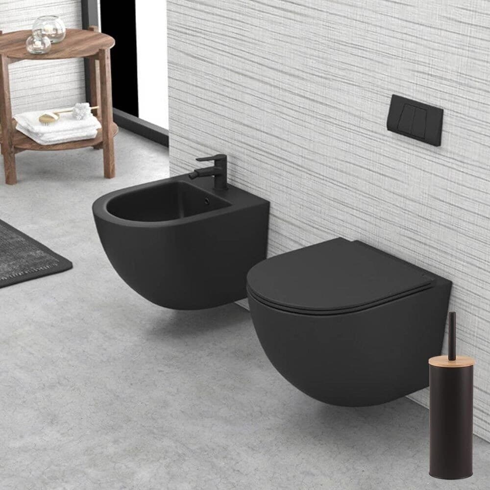SCOPINO DA BAGNO CON PORTASCOPINO NERO LEGNO MODERNO DA WC SPAZZOLONE 87460 - 6
