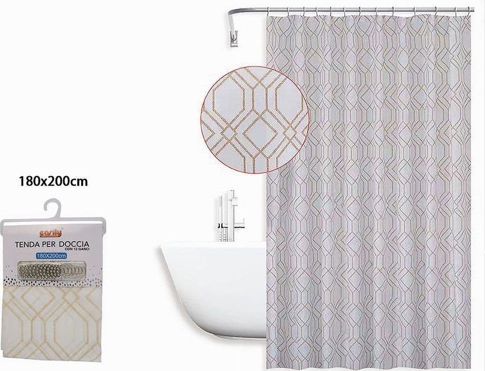 TENDA PER DOCCIA VASCA DA BAGNO DESIGN GEOMETRICO 180X200CM CON 12 ANELLI 87095 - 2