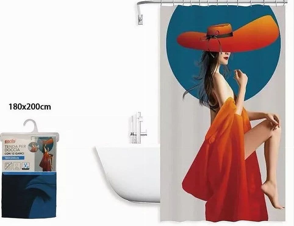 TENDA DOCCIA VASCA BAGNO IMPERMEABILE DONNA SEXY 180 X 200CM CON 12 ANELLI 87094 - 4