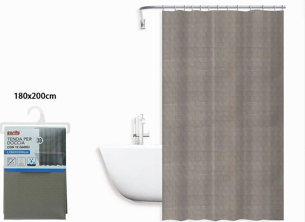 TENDA DOCCIA VASCA BAGNO EFFETTO 3D NIDO D'APE TORTORA 180X200 CM 12 GANCI 87603 - 2