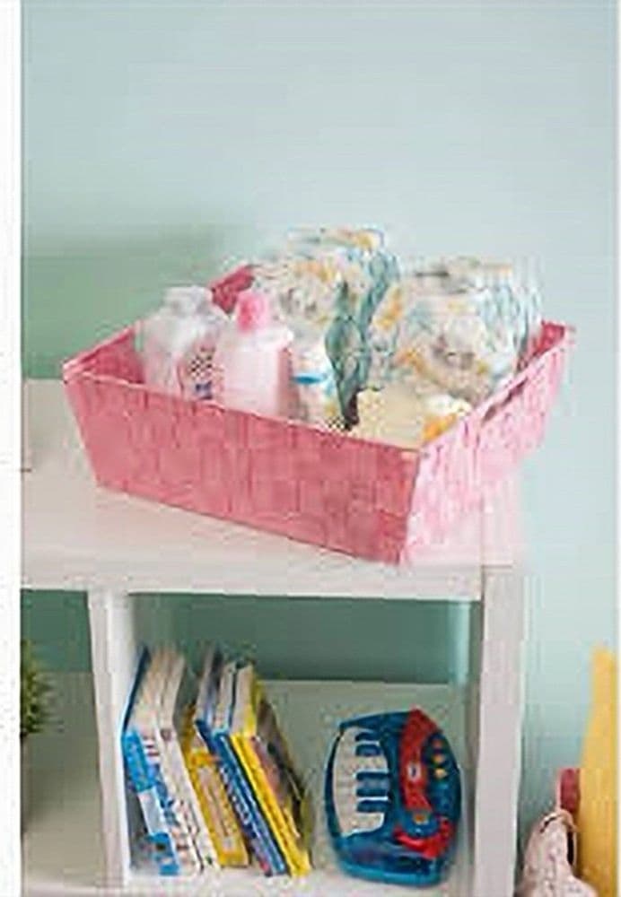 PORTA OGGETTI CESTO IN TESSUTO INTRECCIATO ROSA 38X26X13 CM CON MANIGLIE 79035 - 3