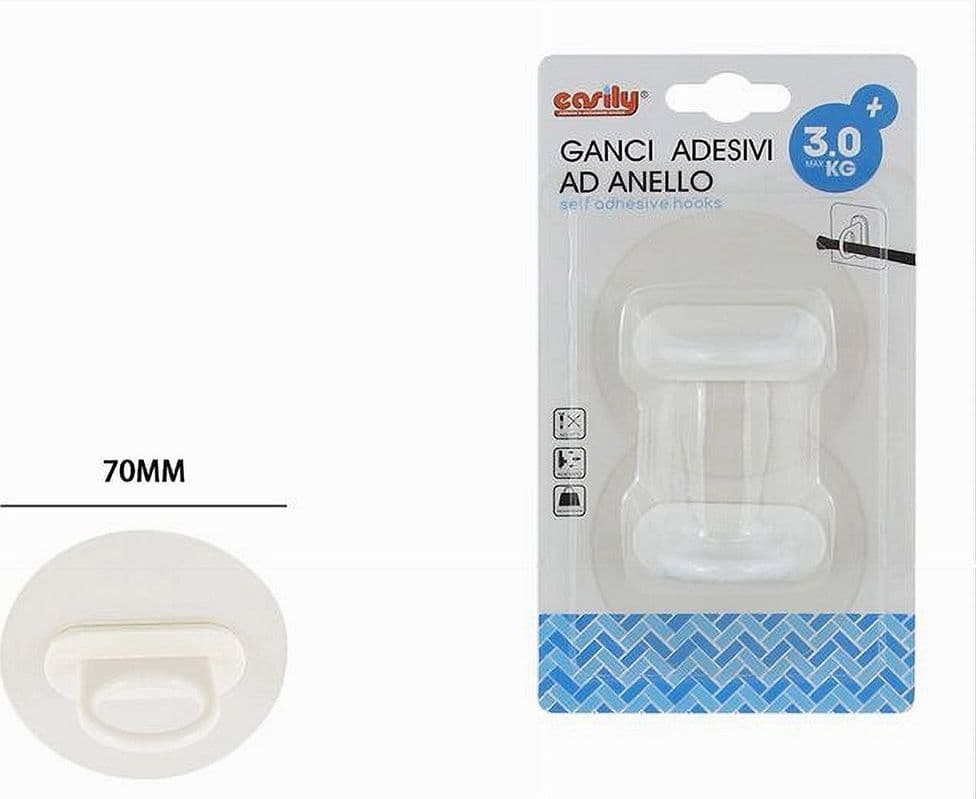 SET 2 PZ GANCI ADESIVI AD ANELLO PER ASTA TENDE DA PARETE BAGNO CASA TONDI 87362 - 2