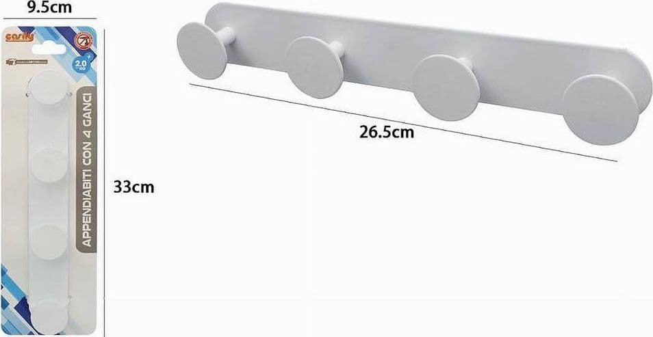 APPENDINO CON 4 GANCI APPENDI PORTA ASCIUGAMANO 4 POSTI BAGNO CASA BIANCO 59773 - 2