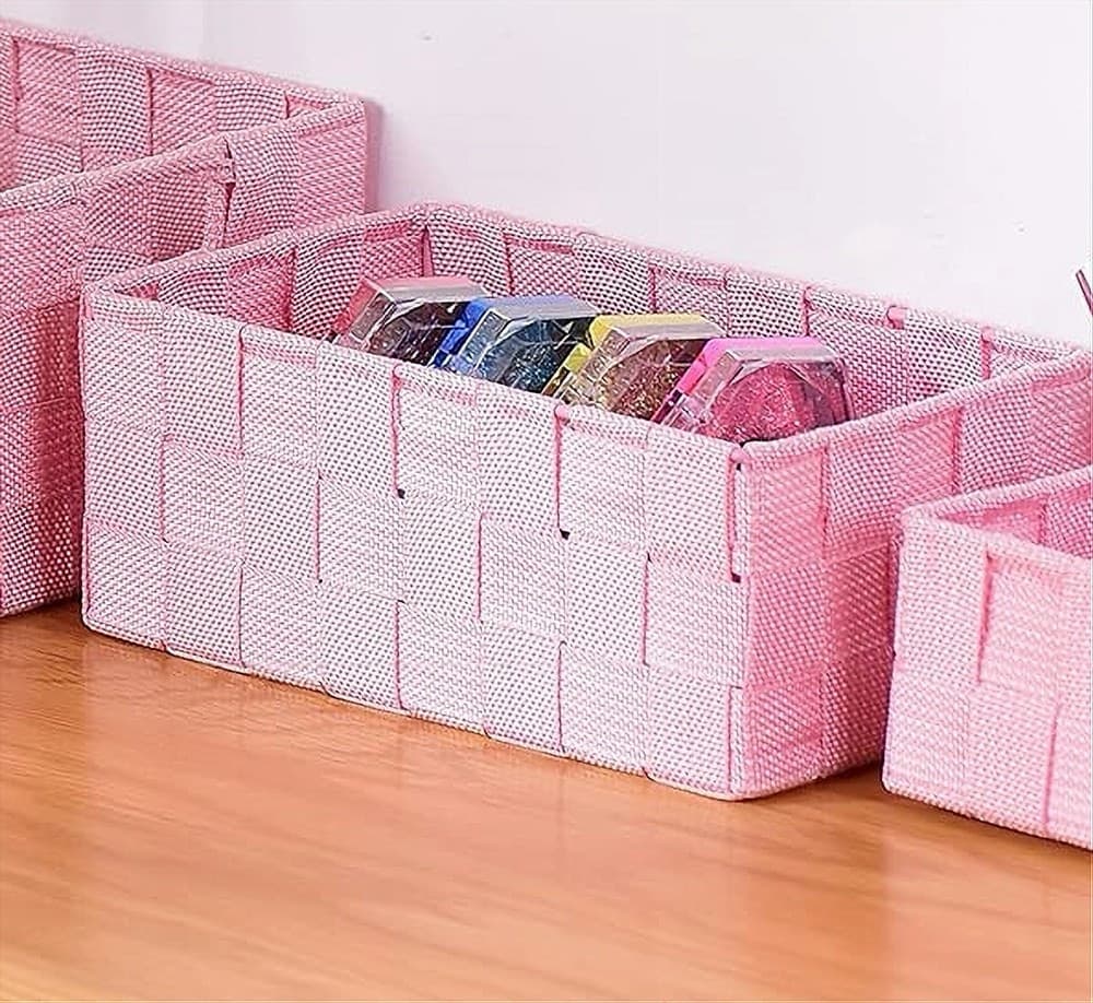 PORTAOGGETTI ORGANIZER MULTIUSO BAGNO CAMERA CUCINA TESSUTO ROSA 19X14X9CM 79011 - 4