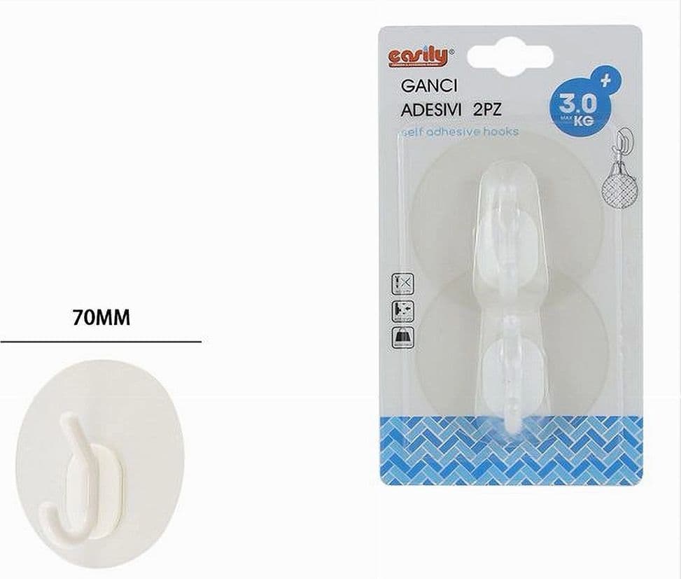 SET 2PZ GANCI ADESIVI APPENDINO DOPPIO PARETE BAGNO CUCINA CASA ATTACCAPANNI 87364 - 2