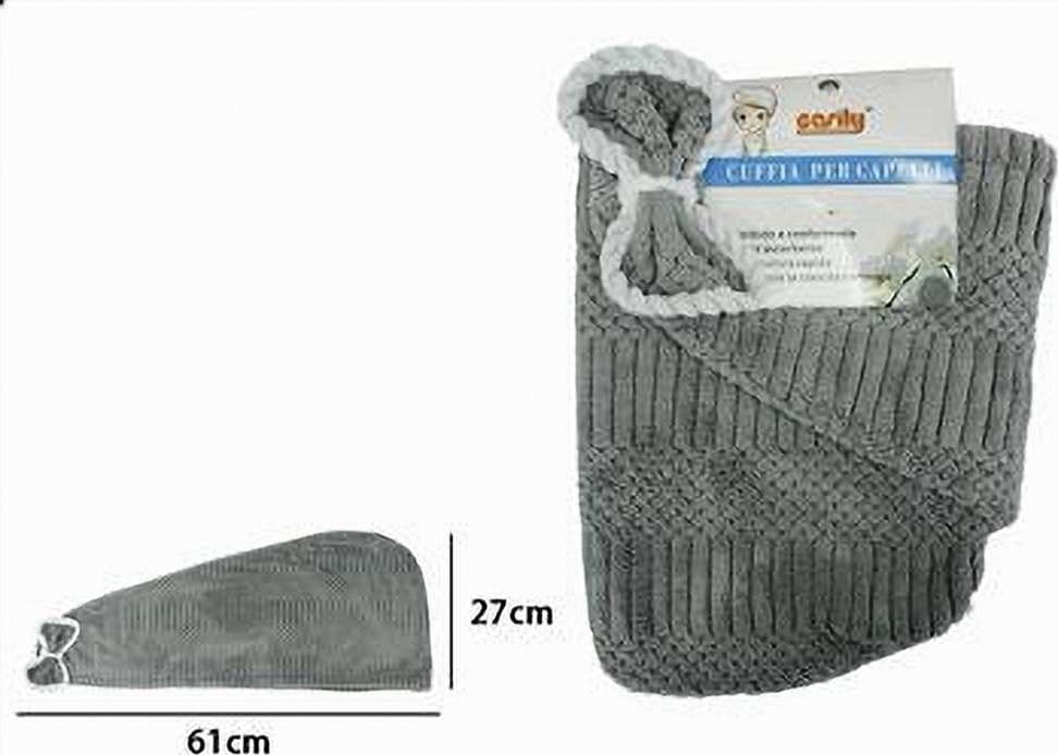CUFFIA ASCIUGAMANO SHAMPOO BAGNO DOCCIA ASCIUGA CAPELLI FIOCCHETTO GRIGIO 79635 - 2