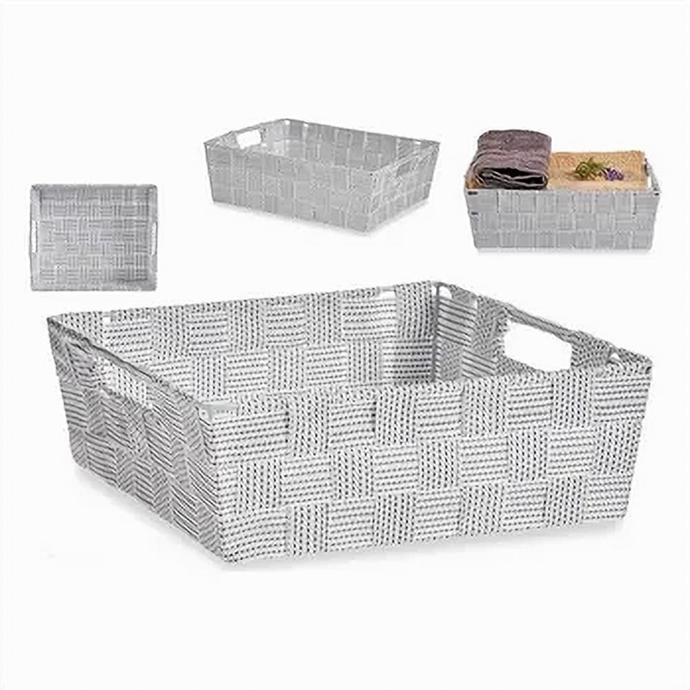 PORTAOGGETTI CESTO TESSUTO INTRECCIATO 38X26X13 CM MANIGLIE GRIGIO CHIARO 79030 - 3