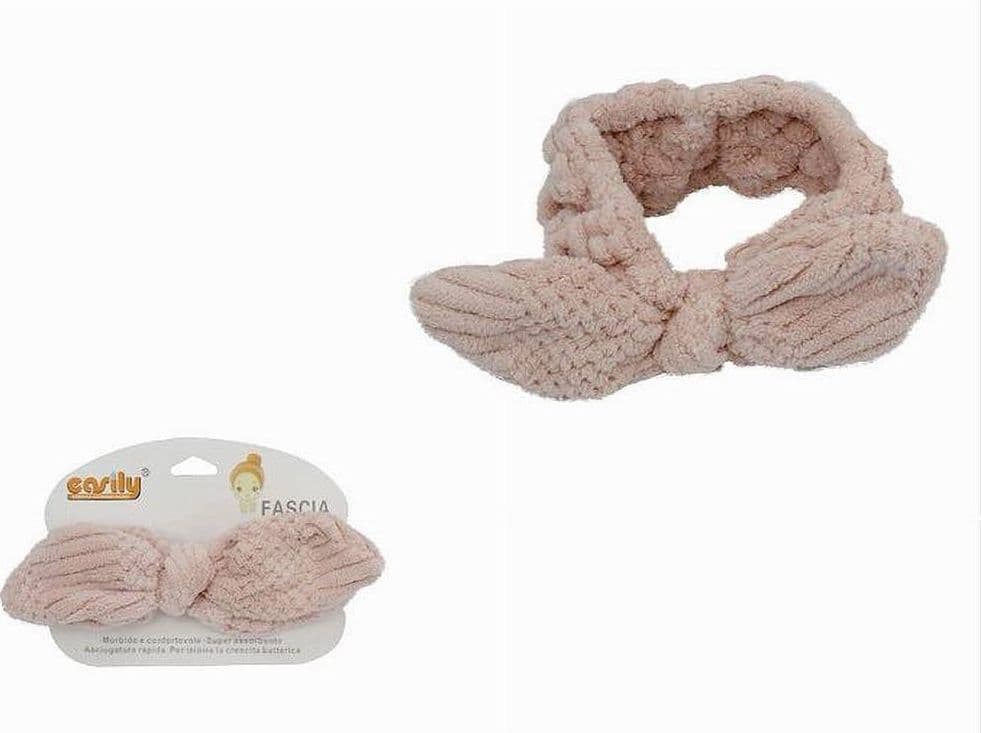 FASCIA PER CAPELLI DOCCIA SHAMPOO TRUCCO SPUGNA CON FIOCCO ANNODATO ROSA 79613 - 2