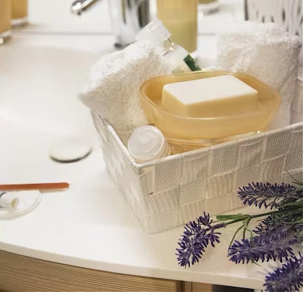 PORTA OGGETTI ORGANIZER BAGNO CUCINA TESSUTO BIANCO MULTIUSO 28X22X10.5 CM 79123 - 3