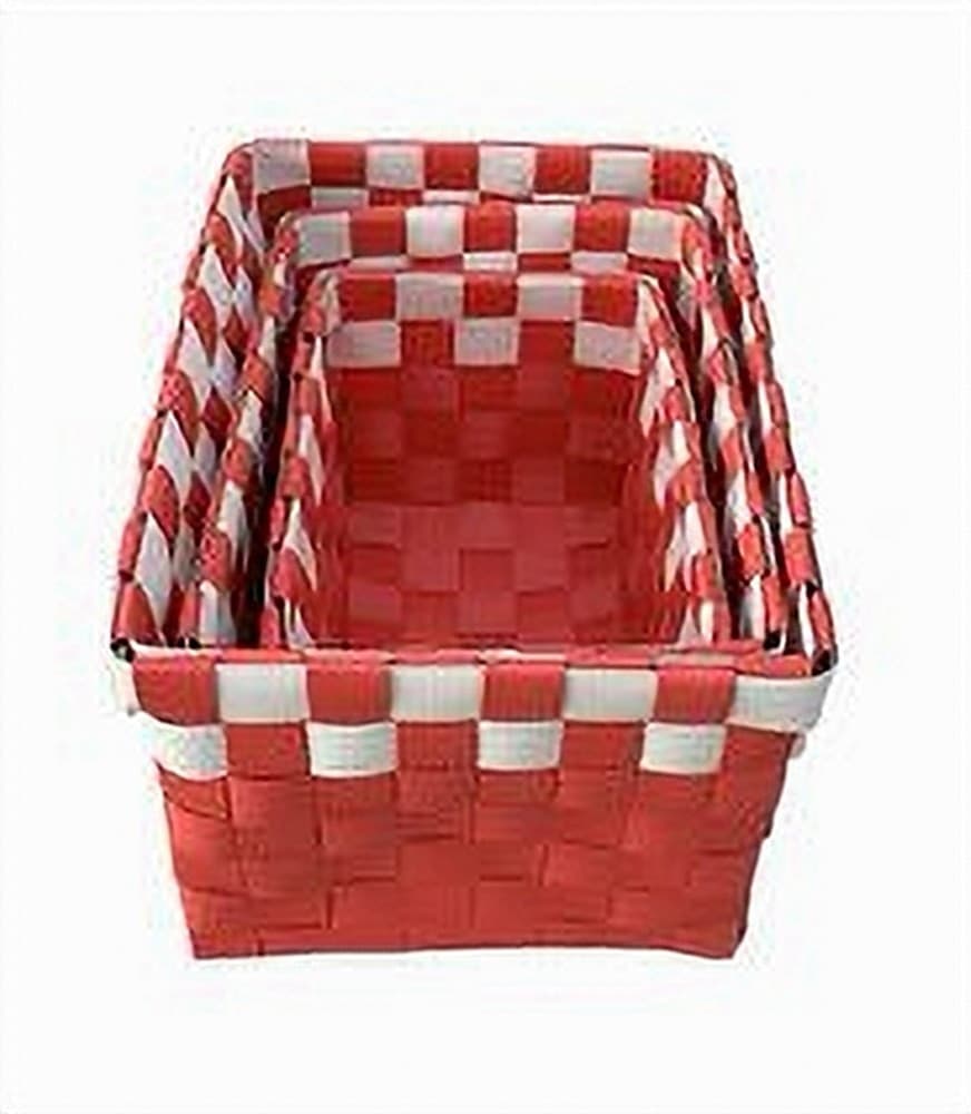 SET 3 CESTINI PORTAOGGETTI ORGANIZER TESSUTO BAGNO RETTANGOLARI ROSSO BIANCO 59083 - 3