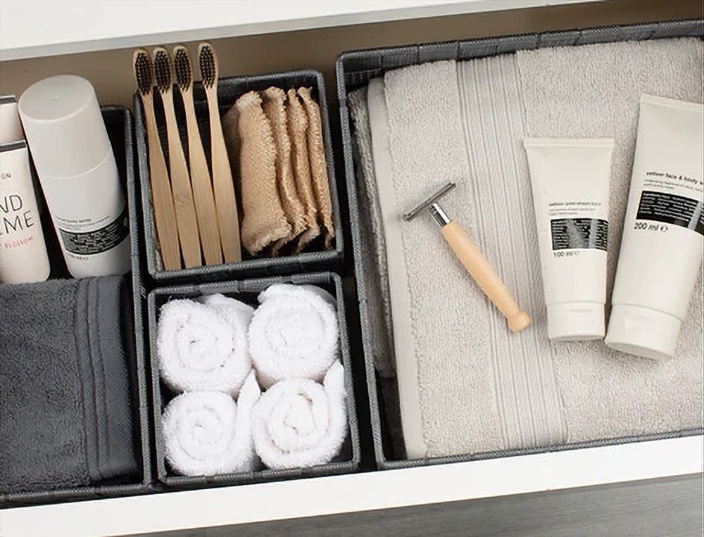 SET 4PZ CONTENITORI GRIGIO SCURO SCATOLA IN TESSUTO ORGANIZER PORTAOGGETTI 79145 - 7