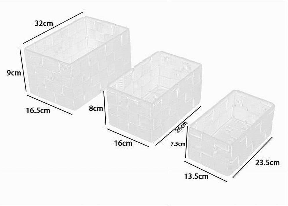 SET 3 PZ SCATOLA PORTA OGGETTI IN TESSUTO INTRECCIATO CONTENITORI BIANCO 79138 - 2