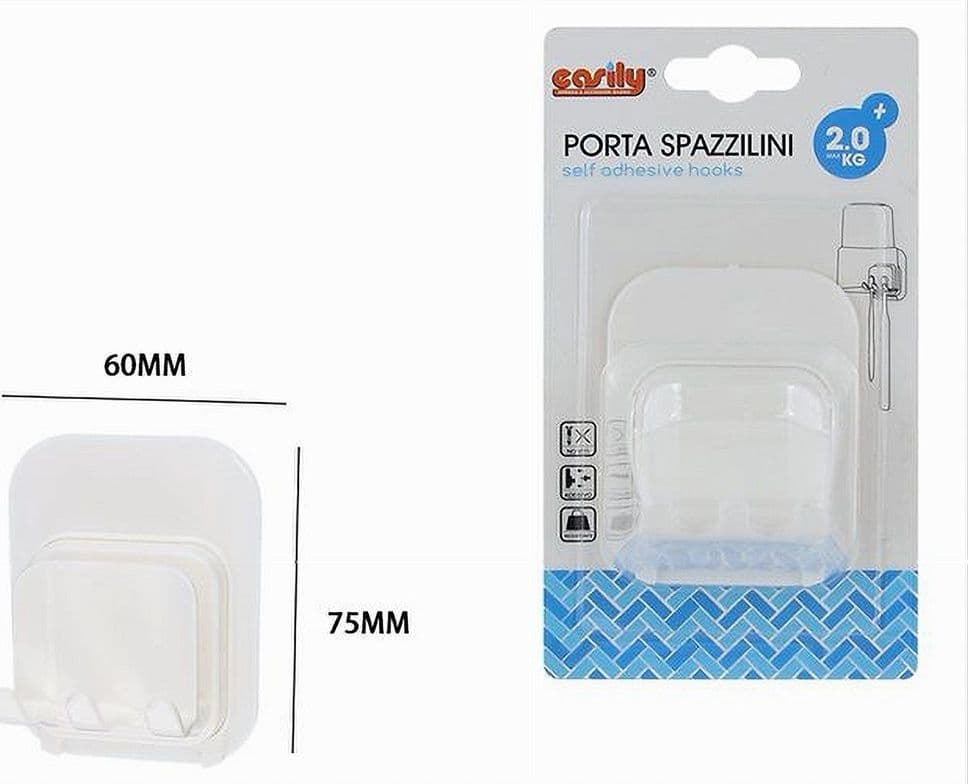 PORTA SPAZZOLINI ADESIVO DOPPI GANCI MULTIUSO SUPPORTO PER BAGNO A PARETE 87360 - 2