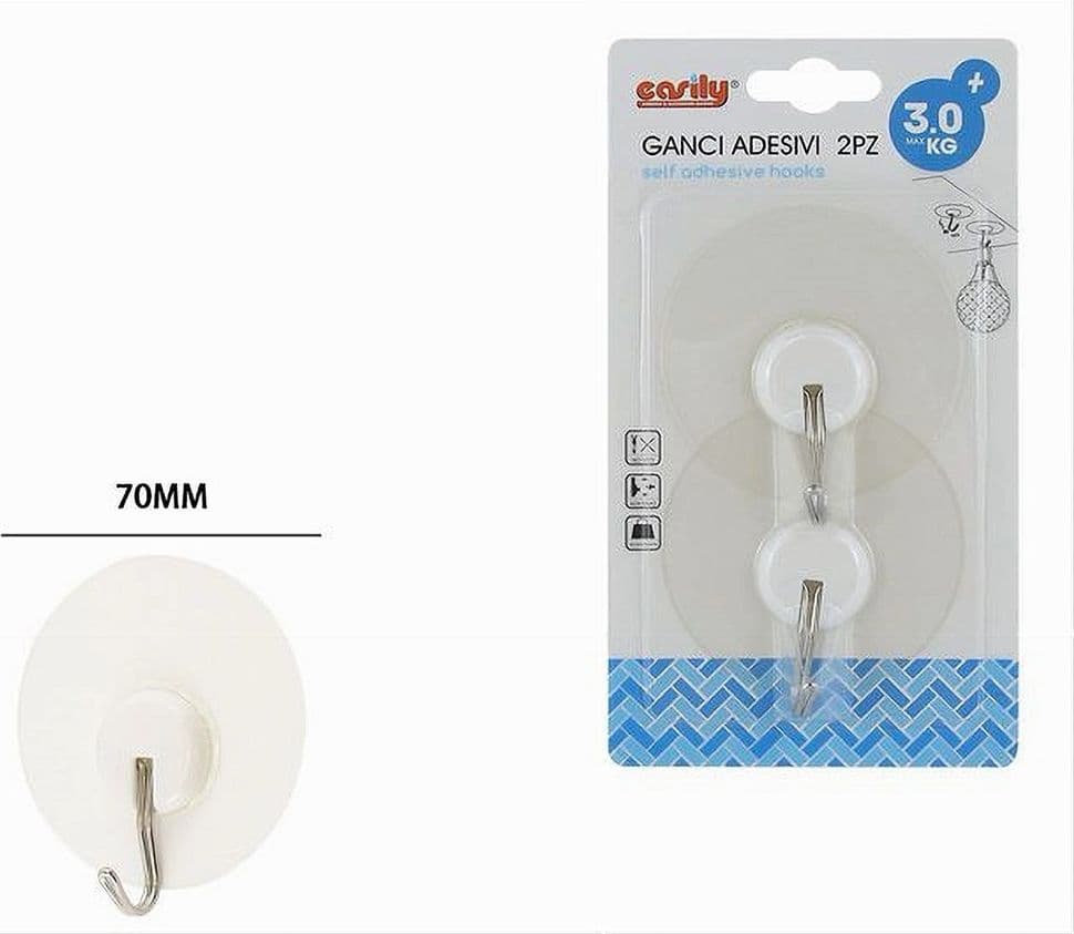 SET 2 PZ GANCI APPENDINI ADESIVI A PARETE CASA BAGNO CUCINA GANCIO ACCIAIO 87363 - 2