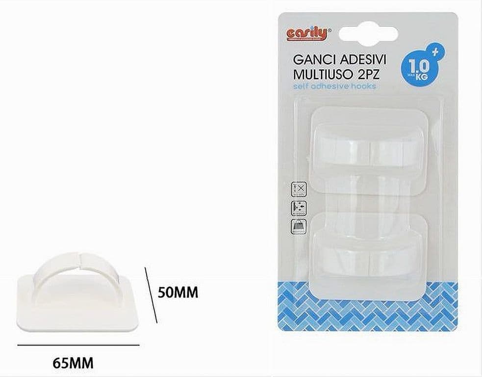 SET 2 PZ GANCIO ADESIVO MULTIUSO ASTA OGGETTI DA PARETE BAGNO CASA BIANCO 87357 - 2